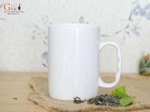 Cốc sứ dáng cao quai nắm men trắng, 450ml