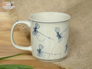 Cốc sứ dáng quai vuông men cổ vẽ chuồn kim, 250ml