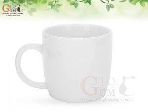 Cốc sứ dáng thấp quai C men trắng, dung tích 300ml