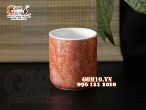 Cốc sứ dáng trụ men đá, màu cam