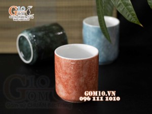 Cốc sứ dáng trụ men đá, màu cam