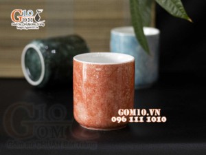 Cốc sứ dáng trụ men đá, màu cam