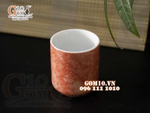 Cốc sứ dáng trụ men đá, màu cam