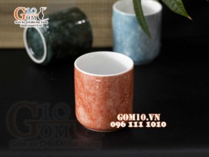 Cốc sứ dáng trụ men đá, màu cam