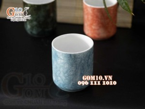 Cốc sứ dáng trụ men đá, màu xanh da trời