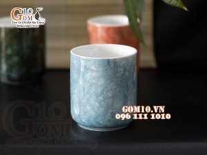 Cốc sứ dáng trụ men đá, màu xanh da trời