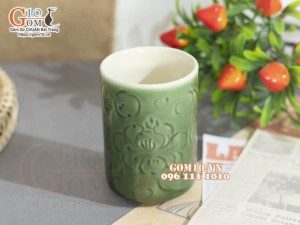 Cốc sứ dáng trụ xanh đồng 300ml
