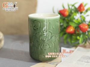 Cốc sứ dáng trụ xanh đồng 300ml