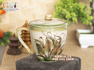 Cốc sứ dáng vát men vuốt vẽ chuồn khoai 220ml