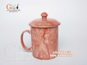 Cốc sứ quai tròn có nắp men đá, màu đỏ 350ml