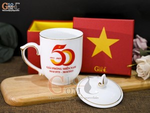 Cốc sứ mừng Đại lễ 30/4, 50 năm ngày Giải Phóng Miền Nam, kẻ chỉ vàng kim