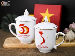 Cốc sứ mừng Đại lễ 30/4, 50 năm ngày Giải Phóng Miền Nam, kẻ chỉ vàng kim