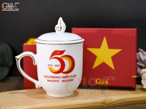 Cốc sứ mừng Đại lễ 30/4, 50 năm ngày Giải Phóng Miền Nam, kẻ chỉ vàng kim
