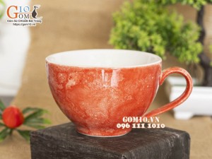 Cốc capu men đá màu đỏ loang, 250ml