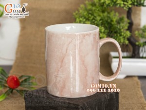Cốc sứ quai tròn men đá, màu hồng đất 350ml
