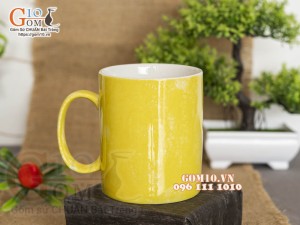 Cốc sứ quai tròn men đá, màu vàng 350ml