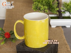 Cốc sứ quai tròn men đá, màu vàng 350ml