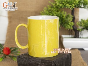 Cốc sứ quai tròn men đá, màu vàng 350ml