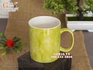 Cốc sứ quai tròn men đá, màu xanh chuối 350ml