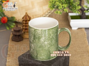 Cốc sứ quai tròn men đá, màu xanh loang 350ml