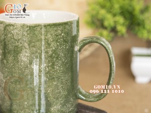 Cốc sứ quai tròn men đá, màu xanh loang 350ml