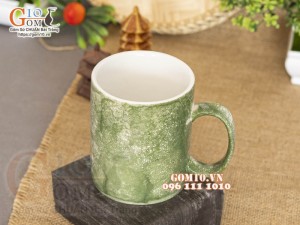 Cốc sứ quai tròn men đá, màu xanh loang 350ml