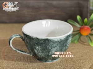 Cốc capu men đá màu xanh rêu, 250ml