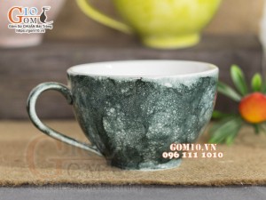 Cốc capu men đá màu xanh rêu, 250ml