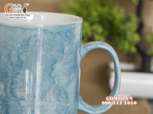 Cốc sứ quai tròn men đá, màu xanh thiên thanh, 350ml