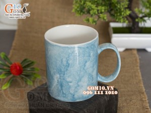 Cốc sứ quai tròn men đá, màu xanh thiên thanh, 350ml