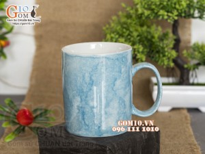 Cốc sứ quai tròn men đá, màu xanh thiên thanh, 350ml