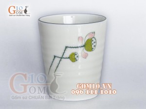 Cốc sứ men kem vẽ Đài Sen, 350ml