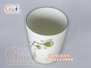 Cốc sứ men kem vẽ Đài Sen, 350ml