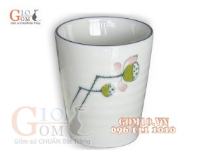 Cốc sứ men kem vẽ Đài Sen, 350ml