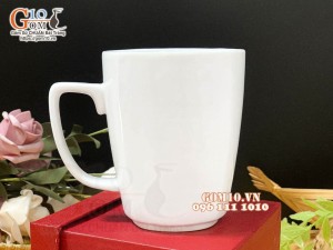 Cốc sứ men trắng dáng vuông, 390ml