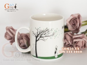 Cốc sứ men trắng họa tiết cảnh Hồ Hoàn Kiếm