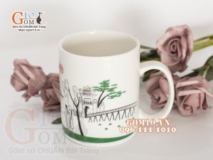 Cốc sứ men trắng họa tiết cảnh Hồ Hoàn Kiếm