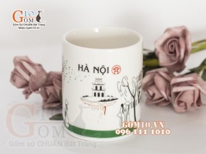 Cốc sứ men trắng họa tiết cảnh Hồ Hoàn Kiếm