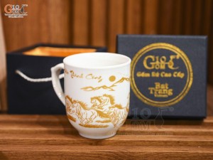 Cốc sứ men trắng họa tiết Mã Đáo Thành Công, 400ml