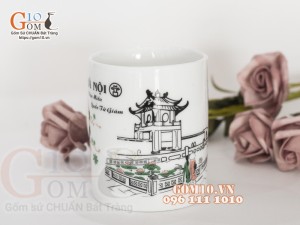 Cốc sứ men trắng họa tiết Văn Miếu Quốc Tử Giám Hà Nội