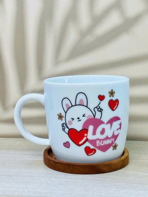 Cốc sứ men trắng in hình ngộ nghĩnh, 300ml (chiếc)