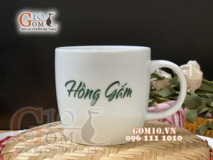 Cốc sứ quai tròn men trắng dáng thấp, in logo quà tặng
