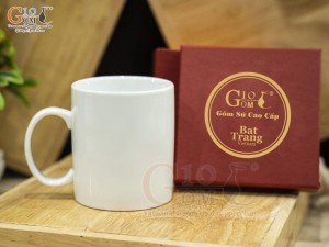Cốc sứ men trắng quai tròn 350ml
