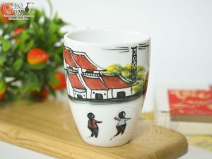 Cốc sứ men trắng vẽ cảnh Phố Cổ Hà Nội, 280ml