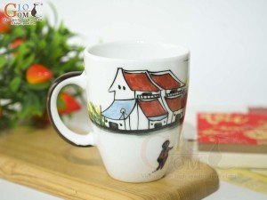 Cốc sứ men trắng vẽ cảnh Phố Cổ Hà Nội, 280ml