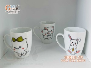 Cốc sứ men trắng vẽ hình ngộ nghĩnh 450ml