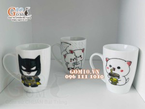 Cốc sứ men trắng vẽ hình ngộ nghĩnh 450ml