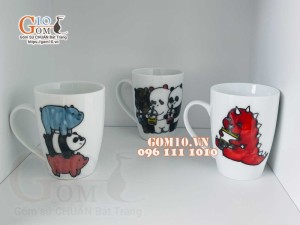 Cốc sứ men trắng vẽ hình ngộ nghĩnh 450ml