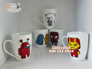 Cốc sứ men trắng vẽ hình ngộ nghĩnh 450ml