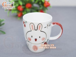 Cốc sứ men trắng vẽ thỏ, 280ml